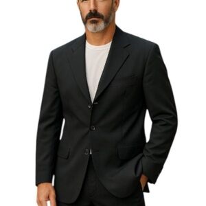 VINTAGE Wm. H. Leishman Mens Black Pure Wool 3 Button Single Breasted Jacket 42R